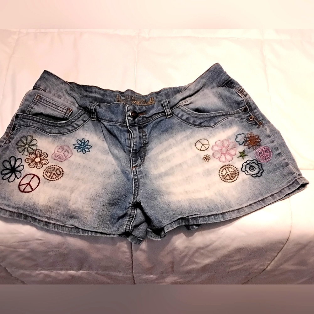 Total Girl Blue Jean Shorts with Floral Embroidery